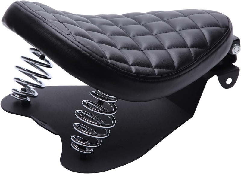 DREAMIZER Motorcycle Seat Cushion Driver Solo Seats with Spring Bracket PU Leather Compatible with Harley Honda Yamaha Kawasaki Sportster Iron 883 1200 Chopper Bobber Cafe Racer - Image 2